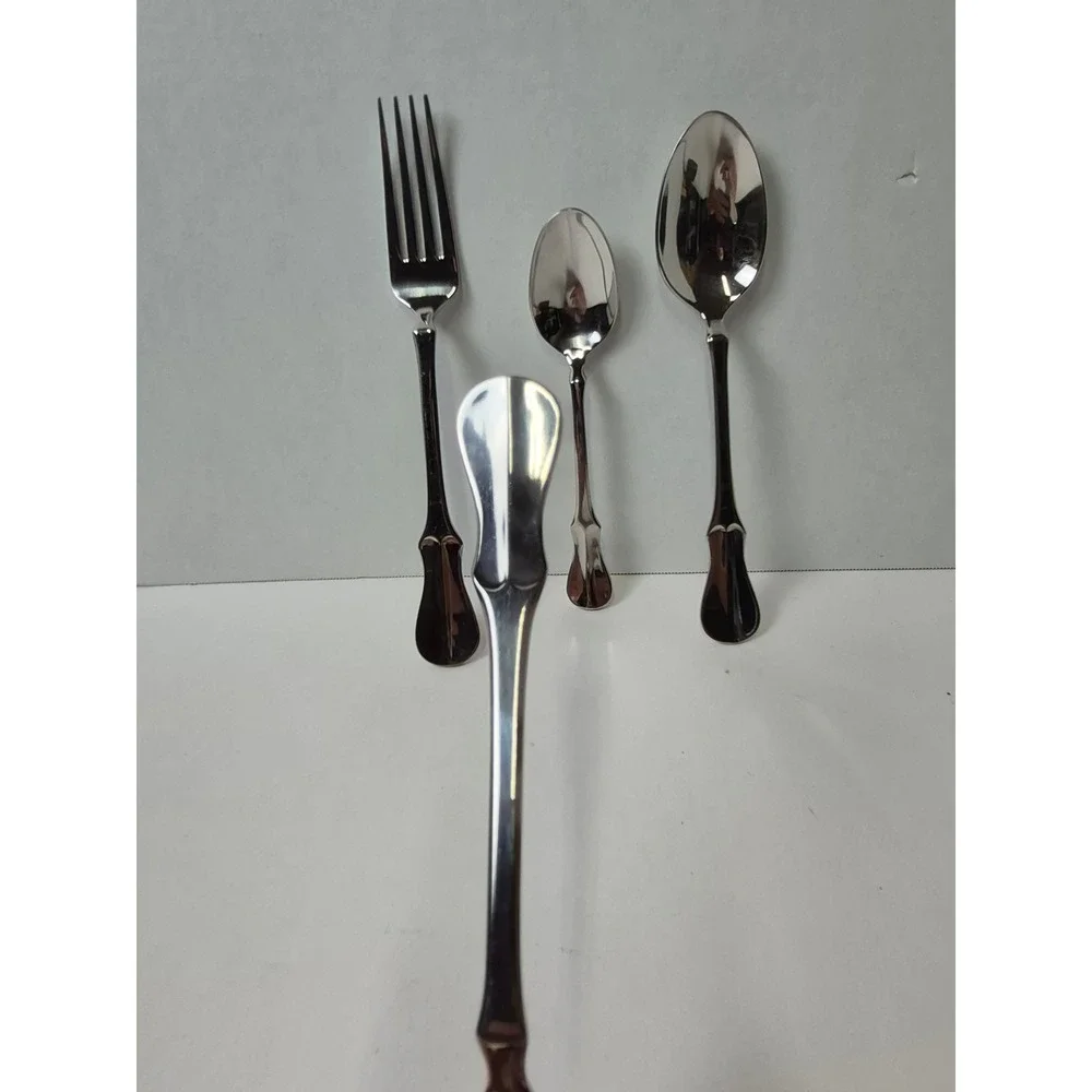 Wallace Elite 18/10 Stainless Flatware Continental Bead 4 Piece Set Forks Spoons